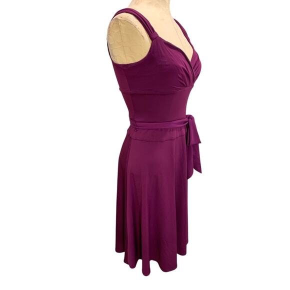 Size 4 Morgan McFeeters Purple V-Neck Dress Sleeveless Belted - Picture 6 of 8